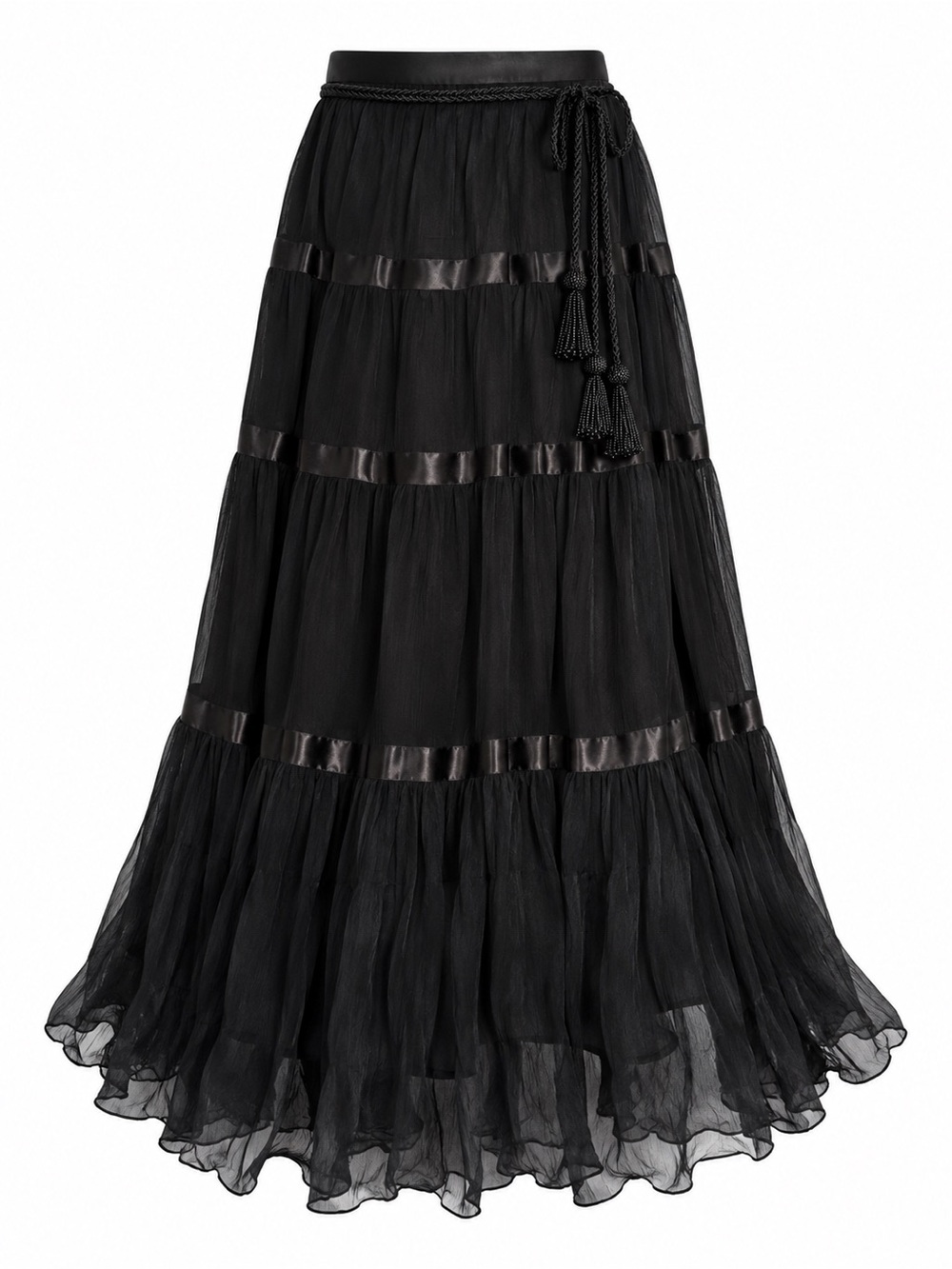 Laundry by Shelli Segal Black Beaded Tiered Maxi Skirt Boho Y2K Size 4 - Picture 2 of 6